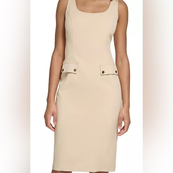 Karl Lagerfeld Crepe Sheath Dress in Tan Size 4 Midi length - Picture 1 of 9